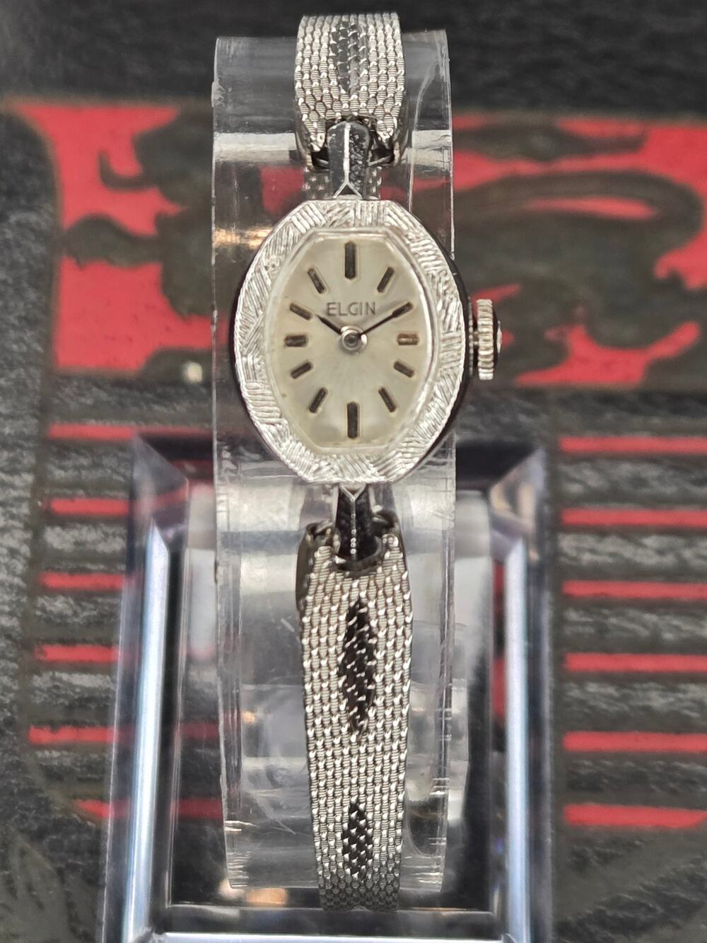 Vintage Lady Elgin Mechanical Watch Textured Bracelet